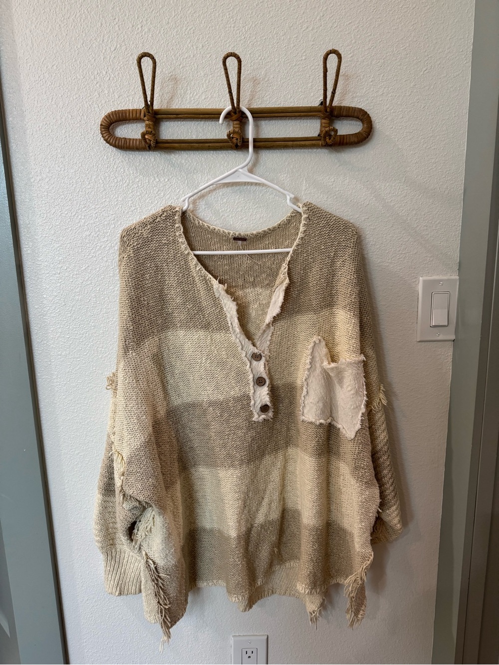 Free People  Striped Fringe Knit Sweater - Beige/Cream